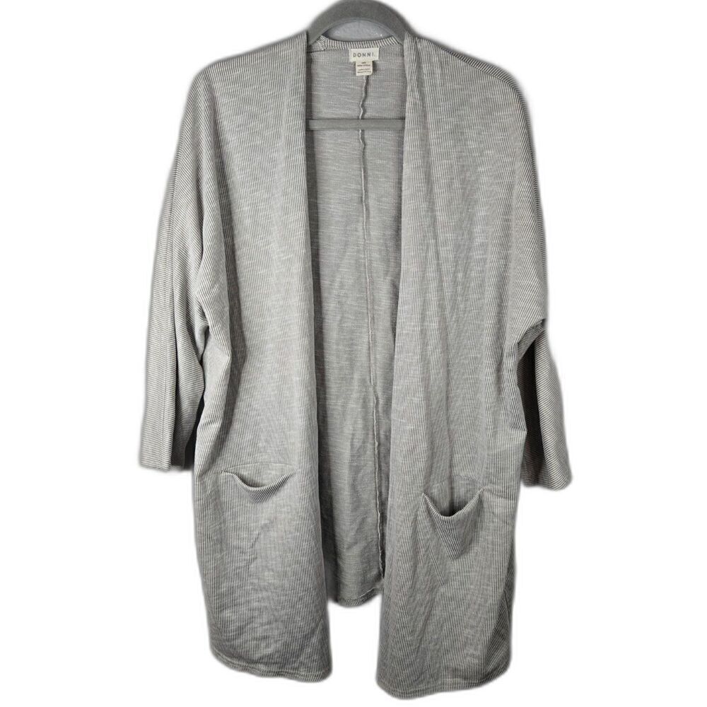 Donni x Anthropologie Women's Gray Ribbed Striped Cardigan Size OSFA
